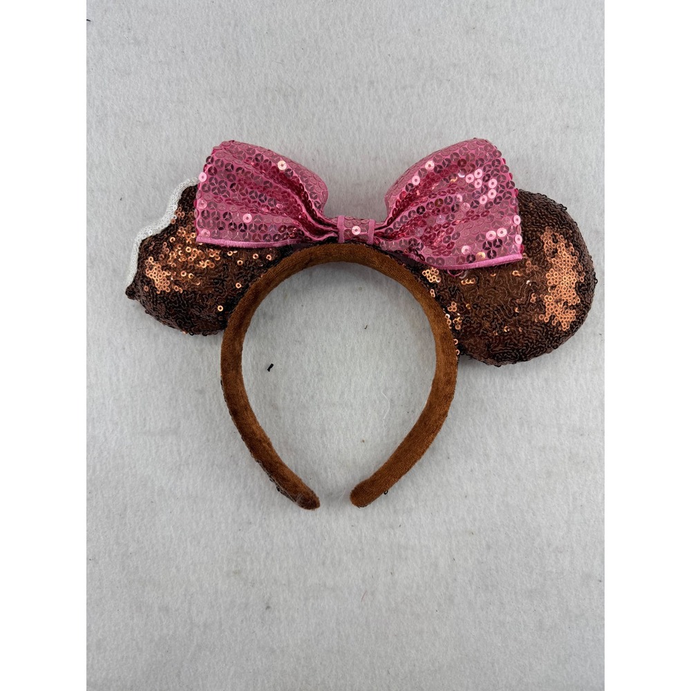Disney Parks Minnie Mouse Mickey Premium Ice Cream Bar Sequin Ear Headband Brown